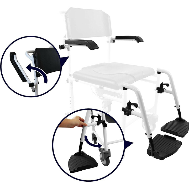 Brusestol til seniorer med hjul, sæde og justerbar højde, pytyllä ja säädettävällä korkeudella