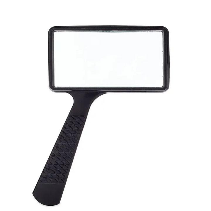 Et rektangulært håndholdt forstørrelsesglas