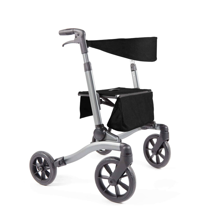 Sort rollator, ergonomisk og kompakt