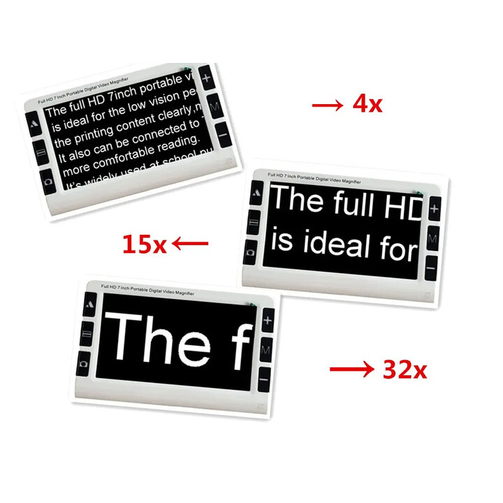 Elektronisk lup med 7" skærm, 2-32x forstørrelse