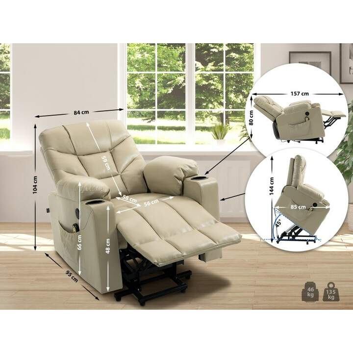 Lænestol med elektrisk løftehjælp, liggefunktion og USB-porte