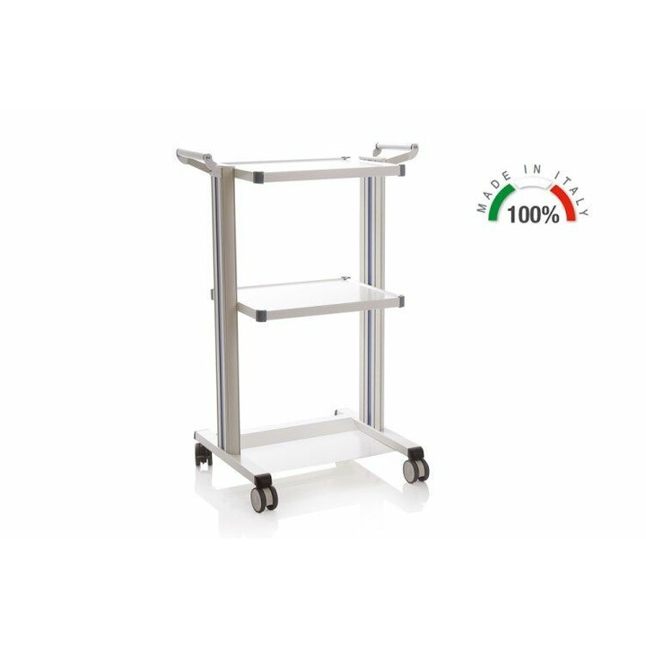 Eolo monitoimivaunu kahdella hyllyllä ja värinauhoilla terveydenhuoltoon