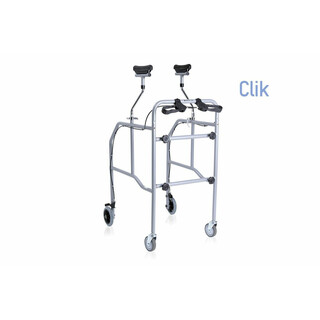 Säädettävä purettava kävelyteline kromiteräksestä neljällä pyörällä ja jarruilla