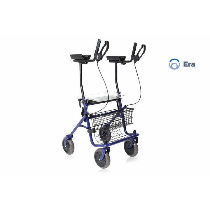 Tukeva taittuva rollaattori kyynärvarsituilla ja korilla