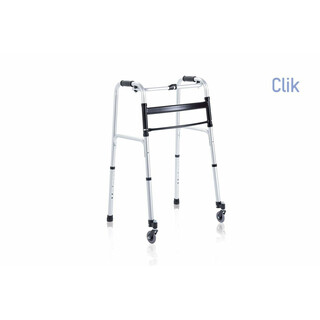 Taittuva kävelyteline kääntyvällä pyörillä ja pehmustetuilla kahvoilla