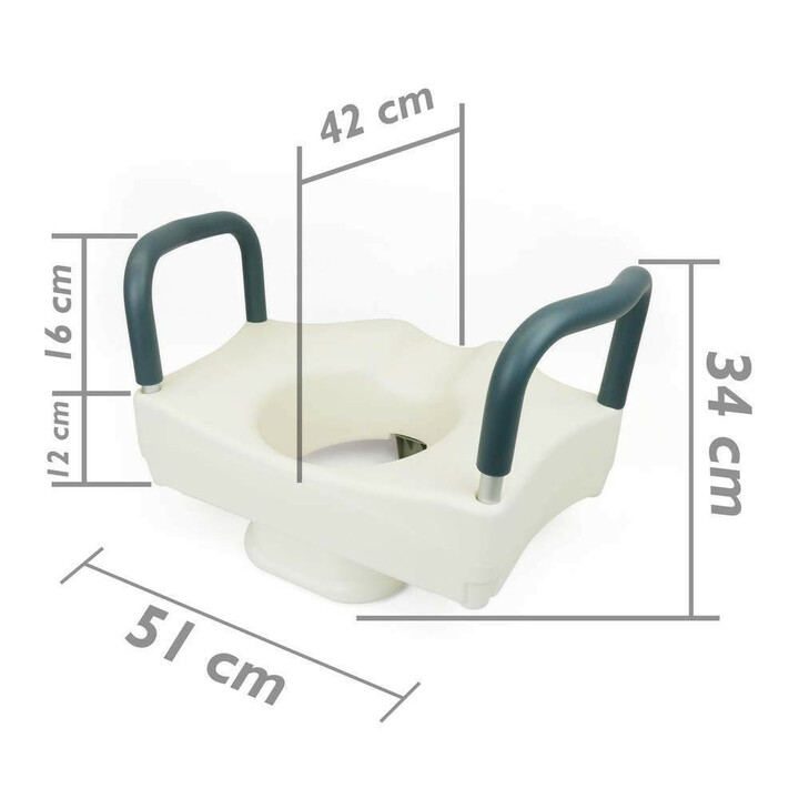 Hævet toiletsæde med armlæn uden betræk