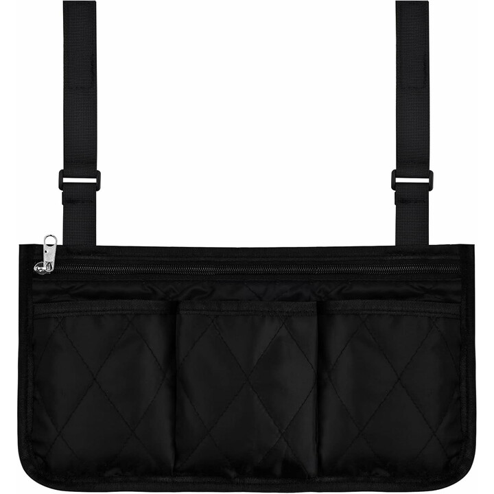 Kørestolsopbevaringspose med flere lommer og justerbar fastgørelse