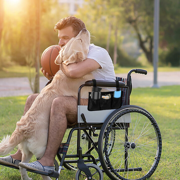 Kørestolsopbevaringspose med flere lommer og justerbar fastgørelse