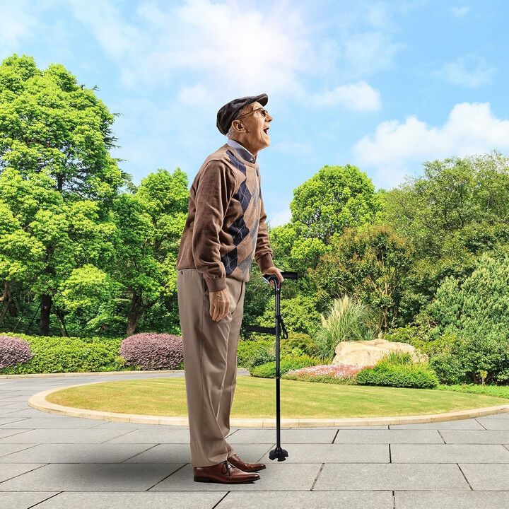 Gåstok med LED-lys, alarm og firehovedet sikker base