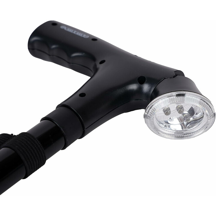 Gåstok med LED-lys, alarm og firehovedet sikker base