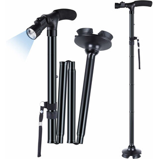 Sammenklappelig stok med LED-lys og alarmfunktion