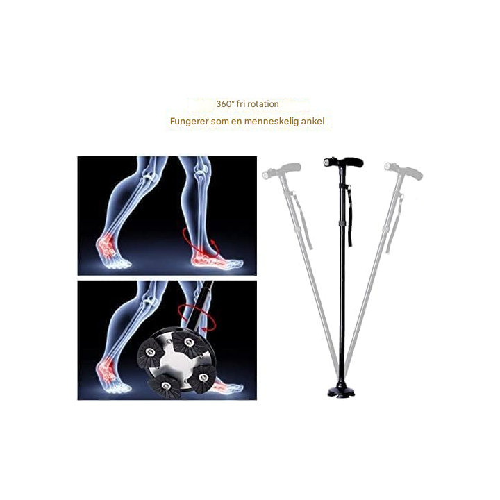 Sammenklappelig stok med LED-lys og alarmfunktion