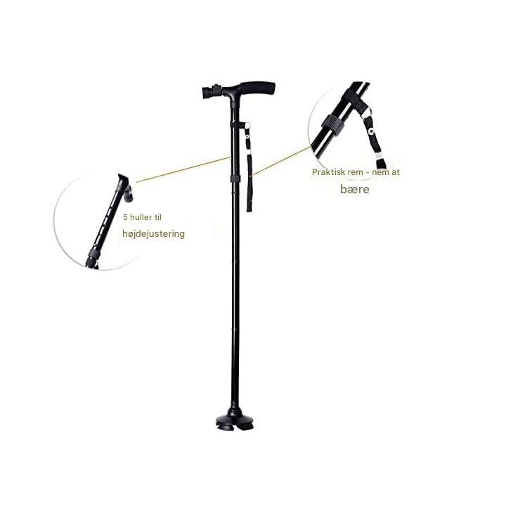 Sammenklappelig stok med LED-lys og alarmfunktion