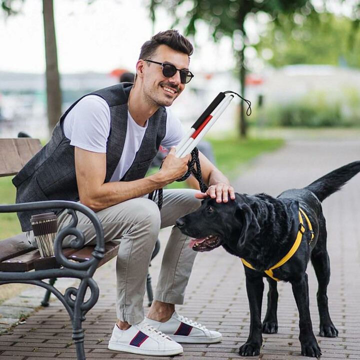 Hvid, reflekterende gåstav til svagsynede, sammenklappelig