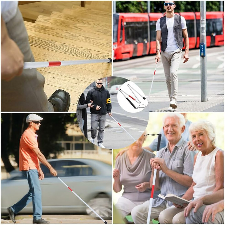 Hvid, reflekterende gåstav til svagsynede, sammenklappelig