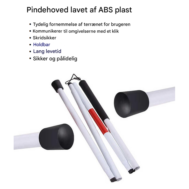 Hvid, reflekterende gåstav til svagsynede, sammenklappelig