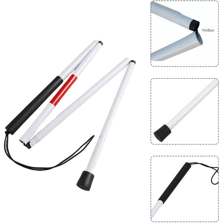 Hvid, reflekterende gåstav til svagsynede, sammenklappelig