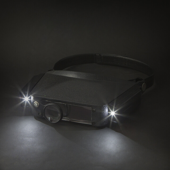 Forstørrelsesglas med pandebånd og LED-belysning