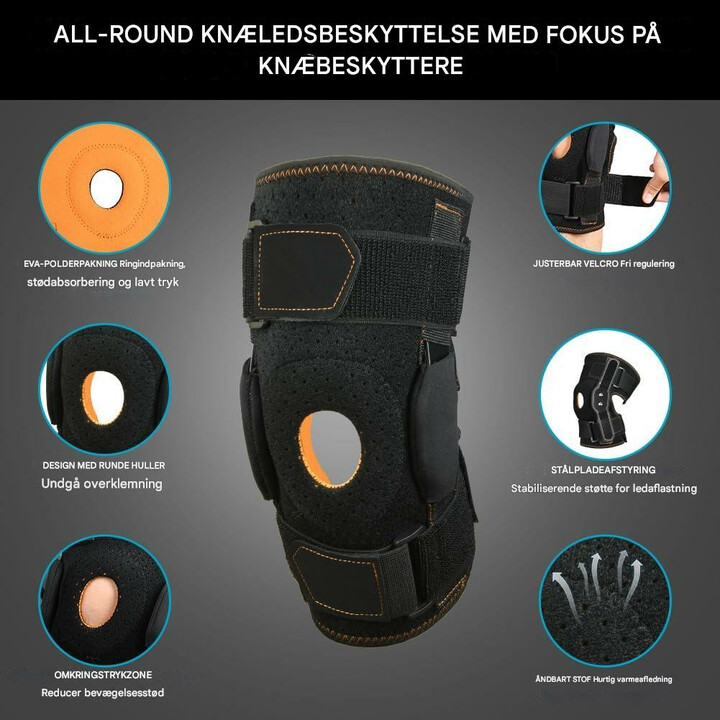 Justerbart knæstøtte til sport og lindring af ledsmerter