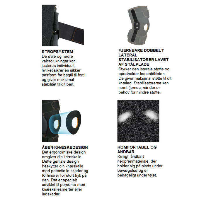 Justerbart knæstøtte til sport og lindring af ledsmerter