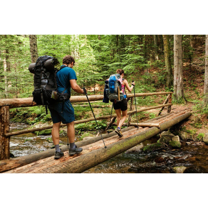 Justerbare teleskopvandrestave med dæmpning og reflekser