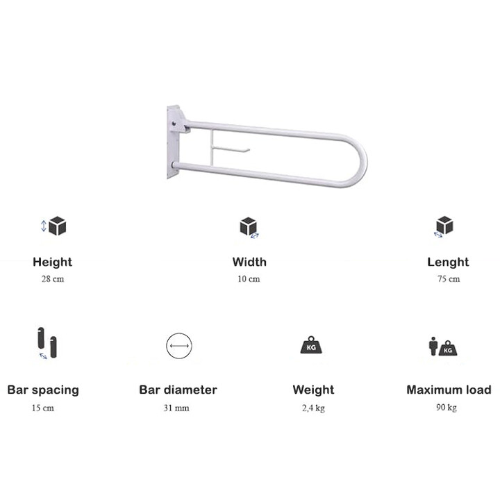 Støttegreb til toilet, vægmonteret