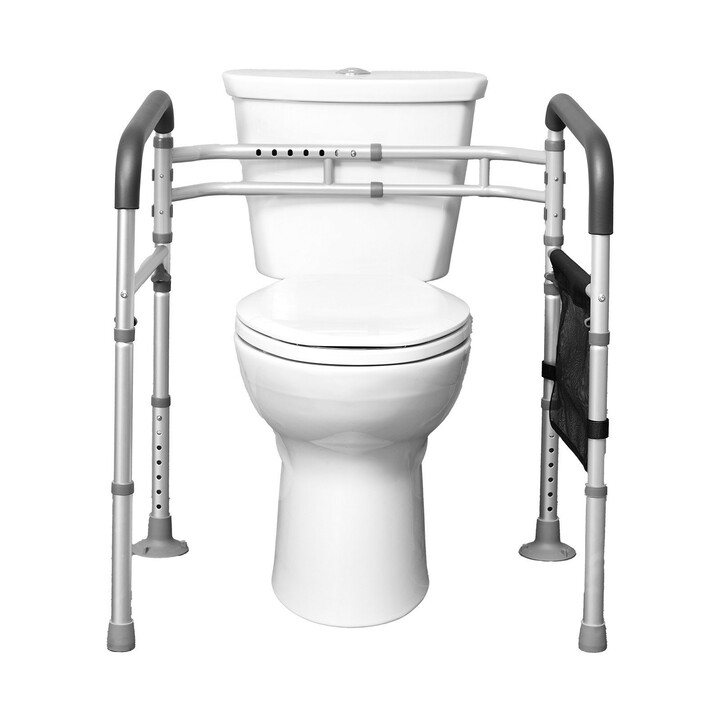 WC-turvakaide, taittuva alumiiniseos, säädettävä korkeus ja leveys, liukuestojalat, max 300 lb, sopii senioreille ja toipilaille