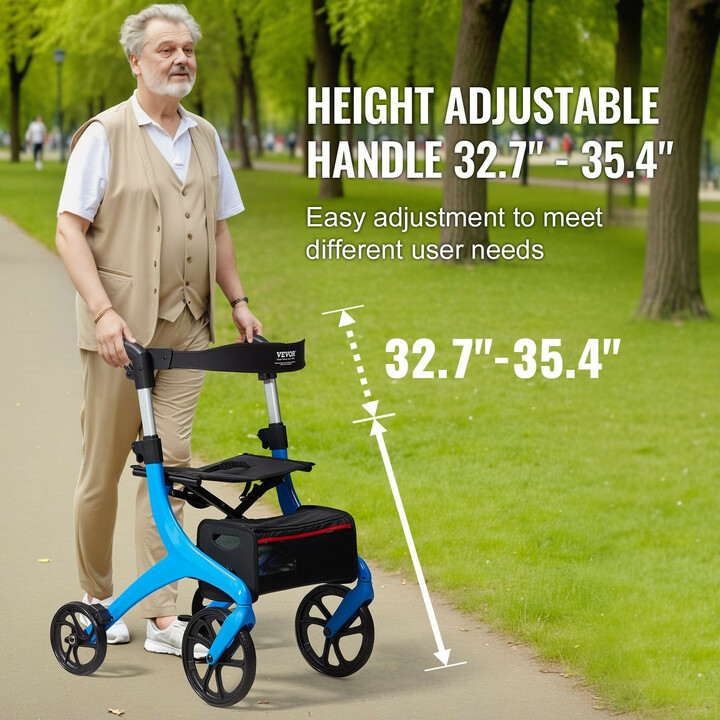 Alumiininen rollaattori FBL427112, sininen, säädettävä kahvakorkeus 830–900 mm, enimmäiskuormitus 136 kg
