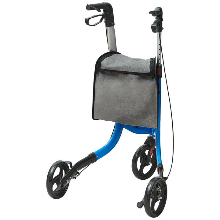 Blå foldbar trehjulet rollator med justerbart håndtag belastning 118 kg