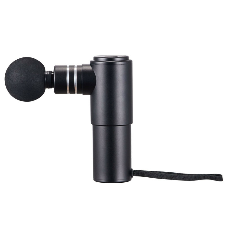 BOOSTER MINI håndholdt massagepistol 4 hastighedsniveauer 4 udskiftelige hoveder 12V 2500 mAh batteri 270 min driftstid