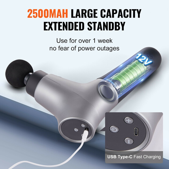 Hierontavasara syväkudoshierontaan, 6 nopeustasoa, 4 hierontapäätä, 12V 2500mAh akku, USB-C