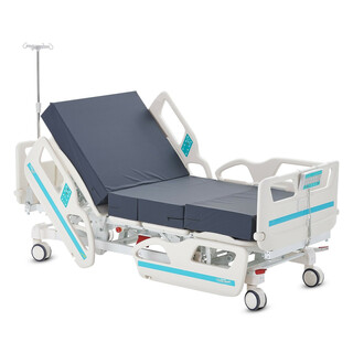 Fuldelektrisk hospitalseng 5 funktionel hjerteh j position 900x1925 mm 250 kg hvid blå V8v8c CPR