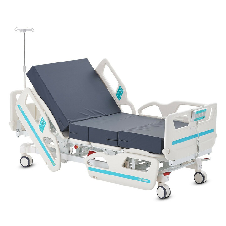 Fuldelektrisk hospitalseng 5 funktionel hjerteh j position 900x1925 mm 250 kg hvid blå V8v8c CPR