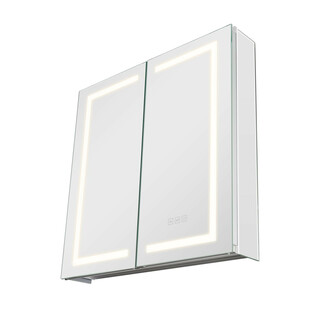 LED lyseskab med spejl til badev relse 65 x 65 cm CAD 304 d mpbart 3 farvetemperaturer afrimning justerbare hylder