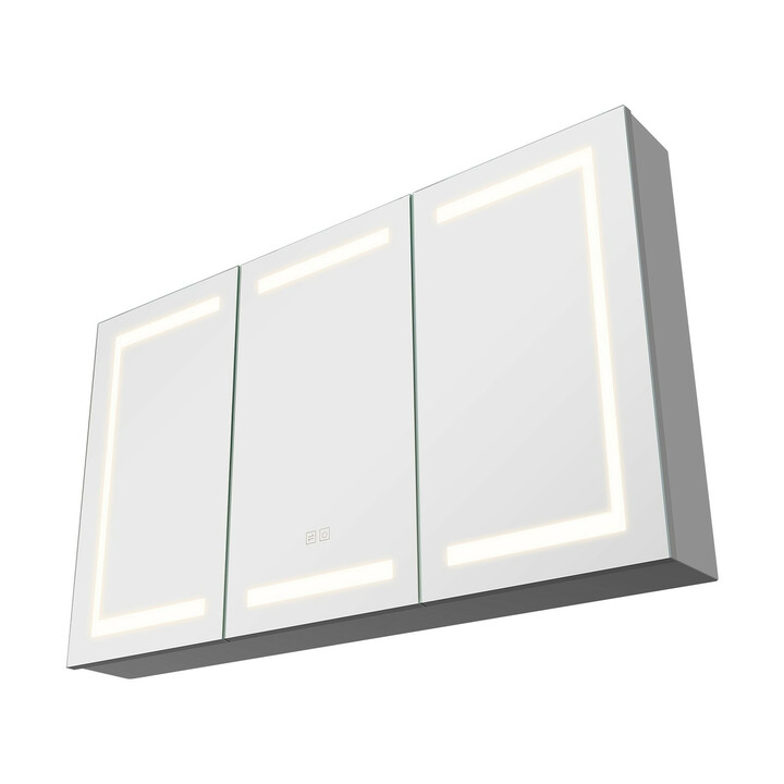 Medicinskab med spejl 100 x 60 cm 3 farvet d mpbar LED 2 justerbare hylder stikkontakt og USB model CTT 301
