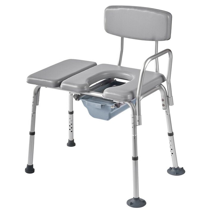 Monikäyttöinen yöpöydän WC-tuoli 4-in-1, säädettävä korkeus, teräsrunko, kantavuus 227 kg, ämpäri 5 l