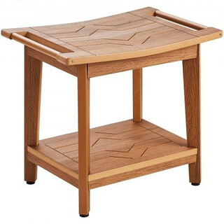 Brusebænk i polytræ WS-SS2-01 530 x 355 x 470 mm opbevaringsplatform justerbare ben teak