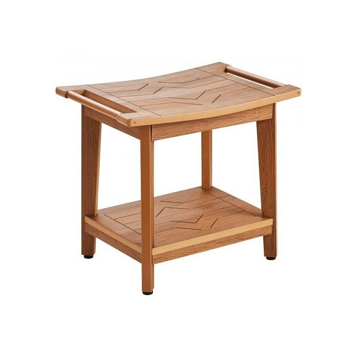 Brusebænk i polytræ WS-SS2-01 530 x 355 x 470 mm opbevaringsplatform justerbare ben teak