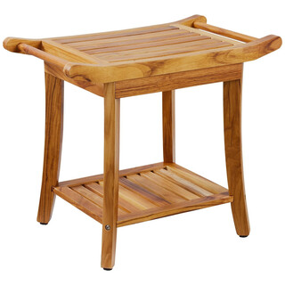 Brusebænk i teak B3503 560 x 365 x 470 mm justerbare skridsikre fødder opbevaringshylde maks. 136 kg