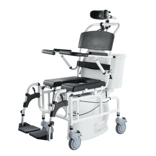 Brusekørestol HFK-3331 445 cm aluminiumsramme 4-i-1 toilet- og forflytningsstol lasteevne 136 kg hvid/sort
