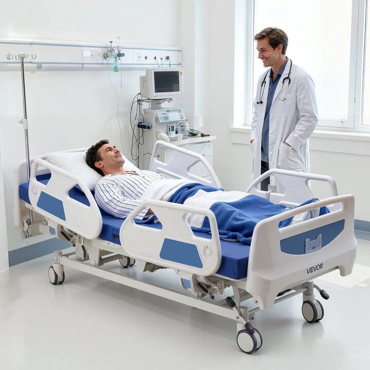 5-funktions fuldelektrisk hospitalsseng 250 kg med centrallås og madras