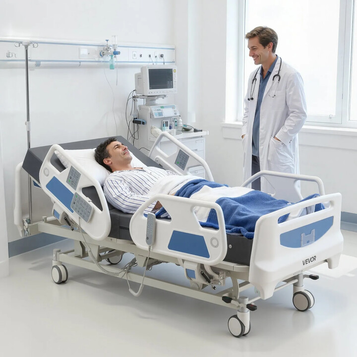 5-funktions fuldelektrisk hospitalsseng 250 kg med Cardiac Chair og HLR-funktion